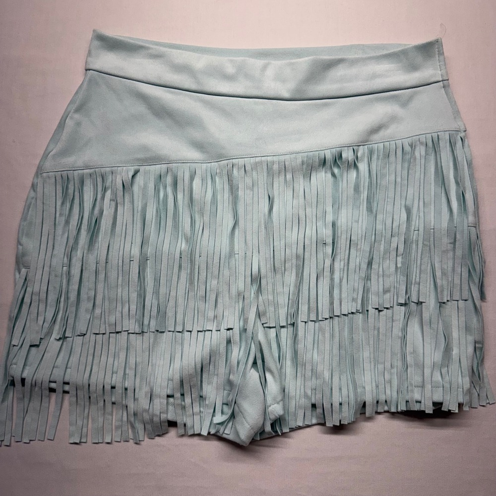 Francesca's Fringe Skort Blue Western Boho Coastal Festival Layered M Rodeo